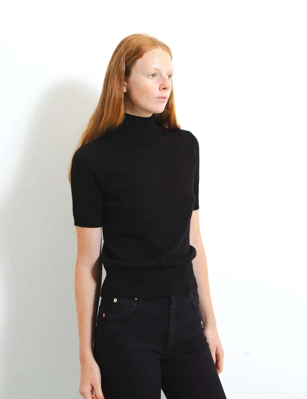 Pure Cashmere NYC Short Sleeve Turtleneck Sweater Size XS Black